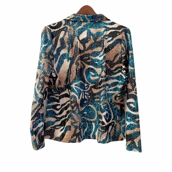 NWT Exclusively Misook Animal Print Full Zip Jacket Women’s Size Large Colorful - Picture 4 of 9